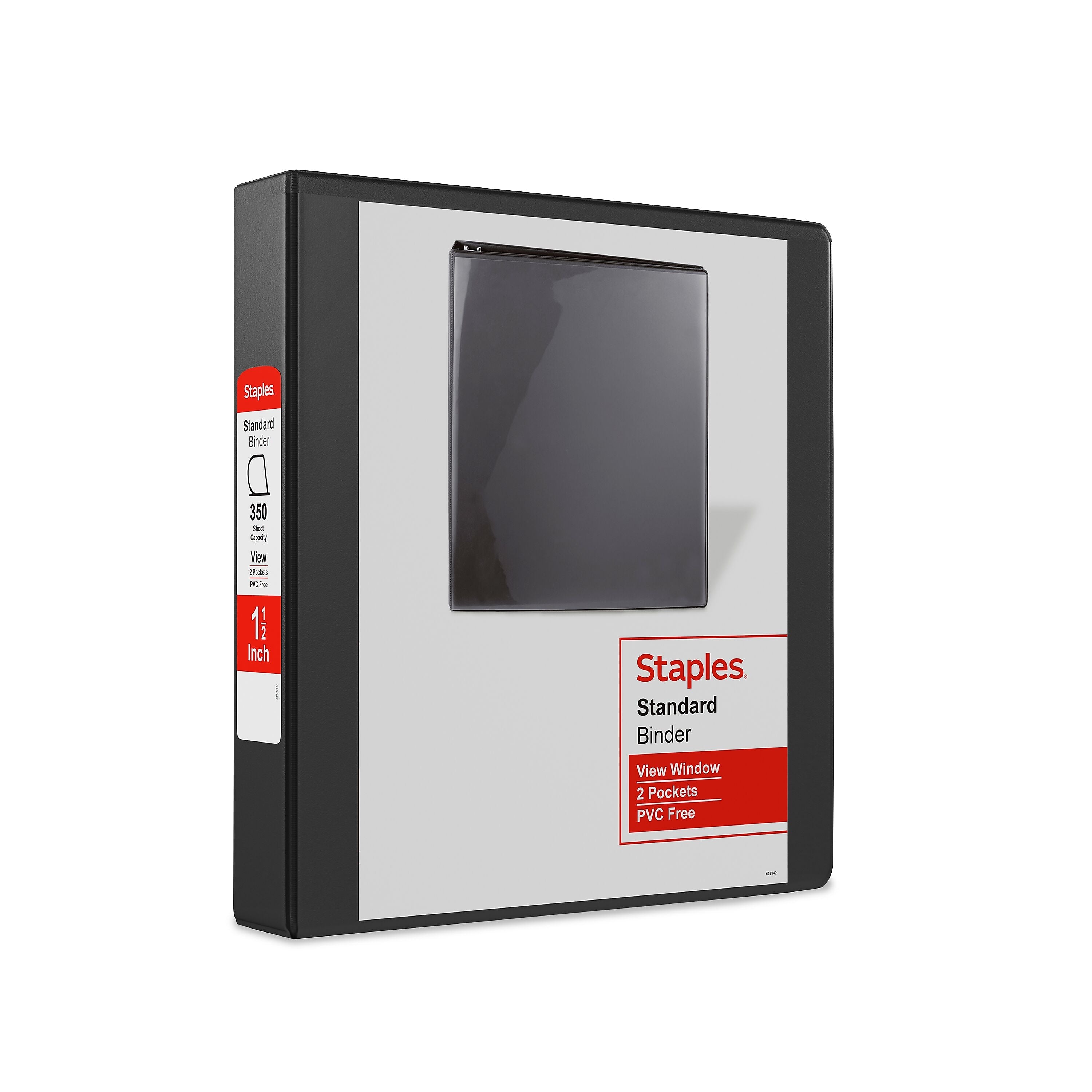 Staples 1 1/2" 3-Ring View Binder, D-Ring, Black