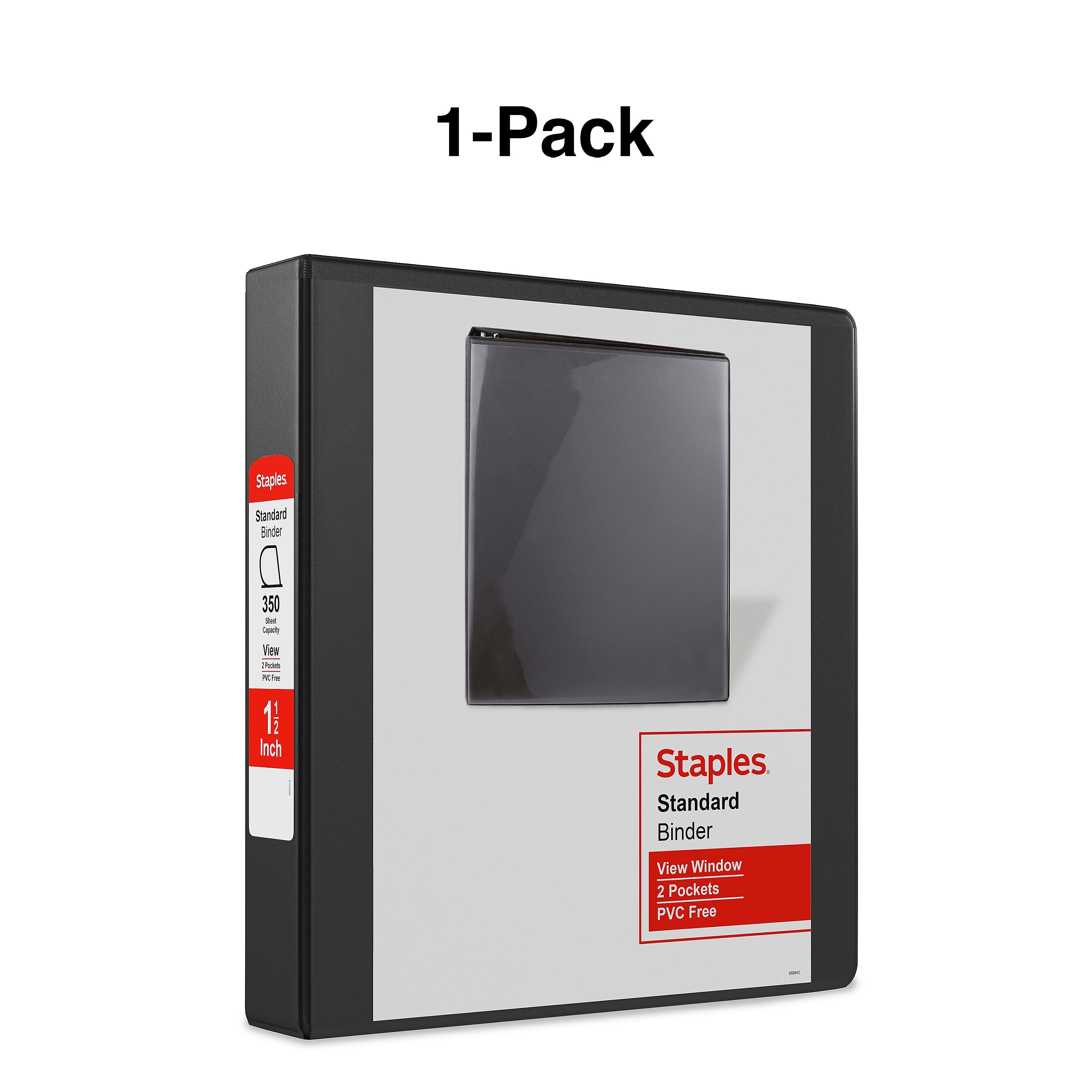 Staples 1 1/2" 3-Ring View Binder, D-Ring, Black