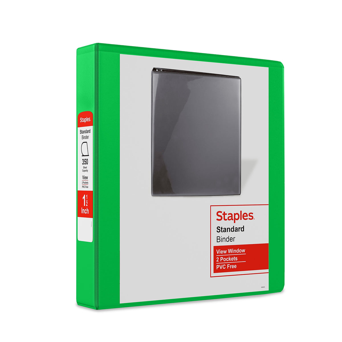 Staples 1 1/2" 3-Ring View Binders, D-Ring, Green