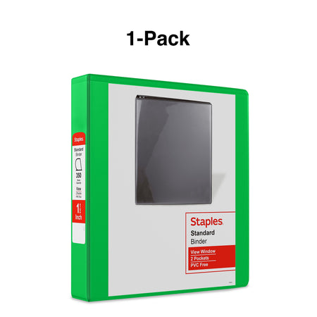 Staples 1 1/2" 3-Ring View Binders, D-Ring, Green