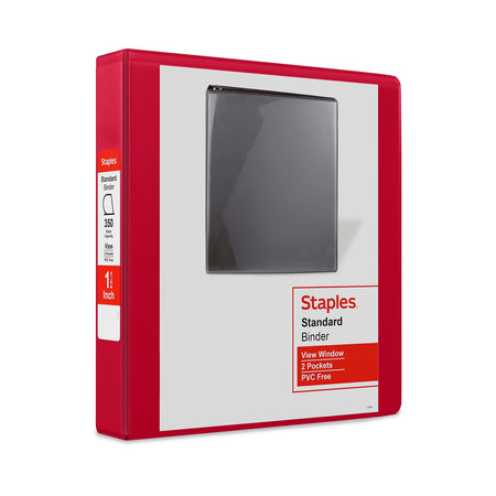 Staples 1 1/2" 3-Ring View Binders, D-Ring, Red