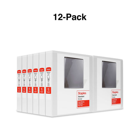 Staples 1 1/2" 3-Ring View Binders, D-Ring, White, 12/Pack