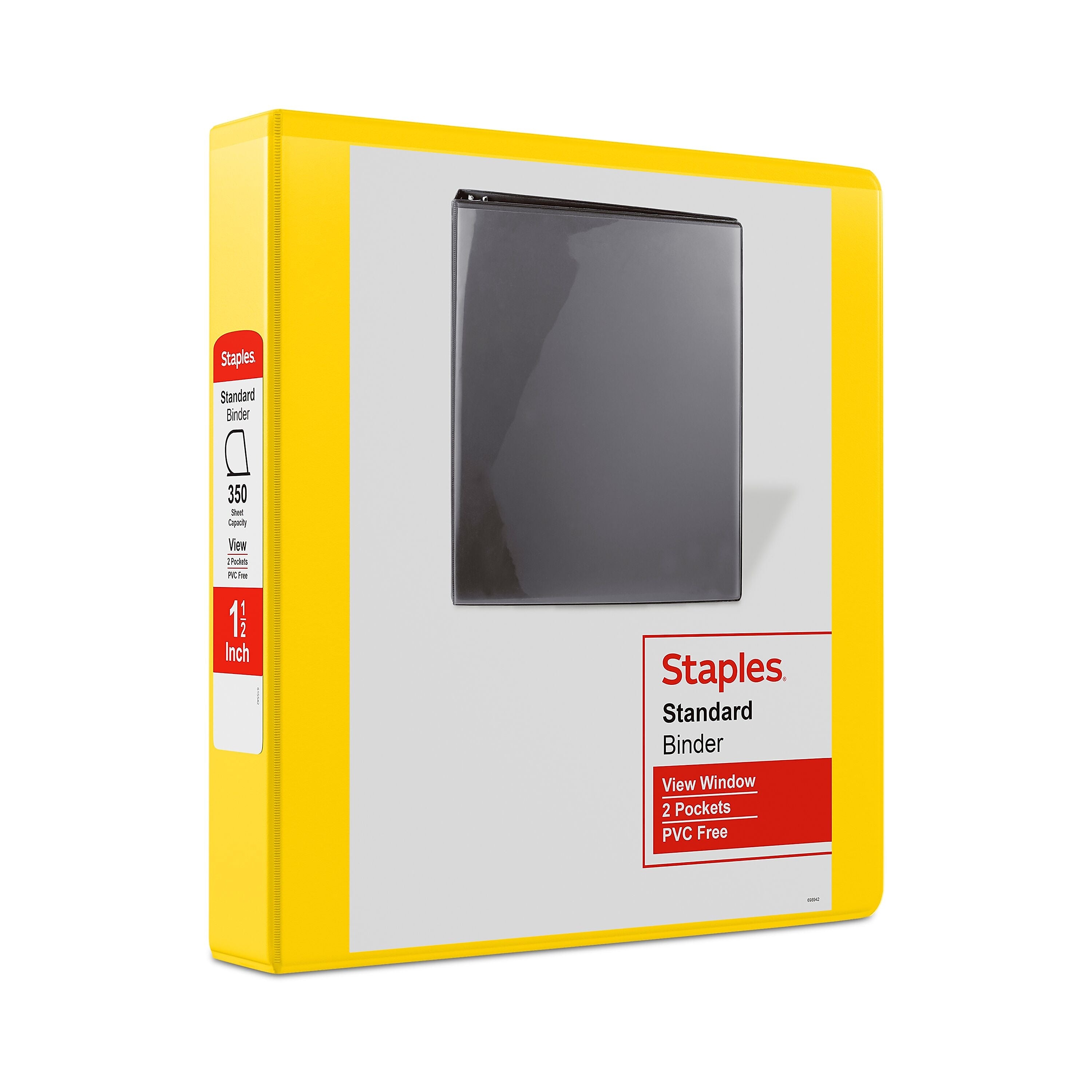 Staples 1 1/2" 3-Ring View Binders, D-Ring, Yellow