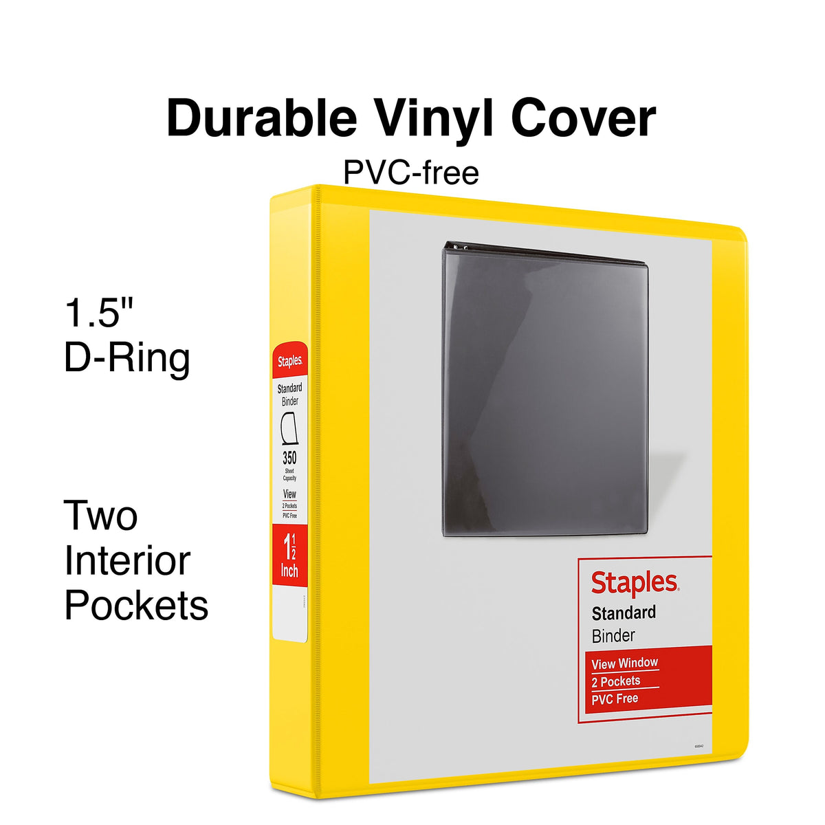 Staples 1 1/2" 3-Ring View Binders, D-Ring, Yellow
