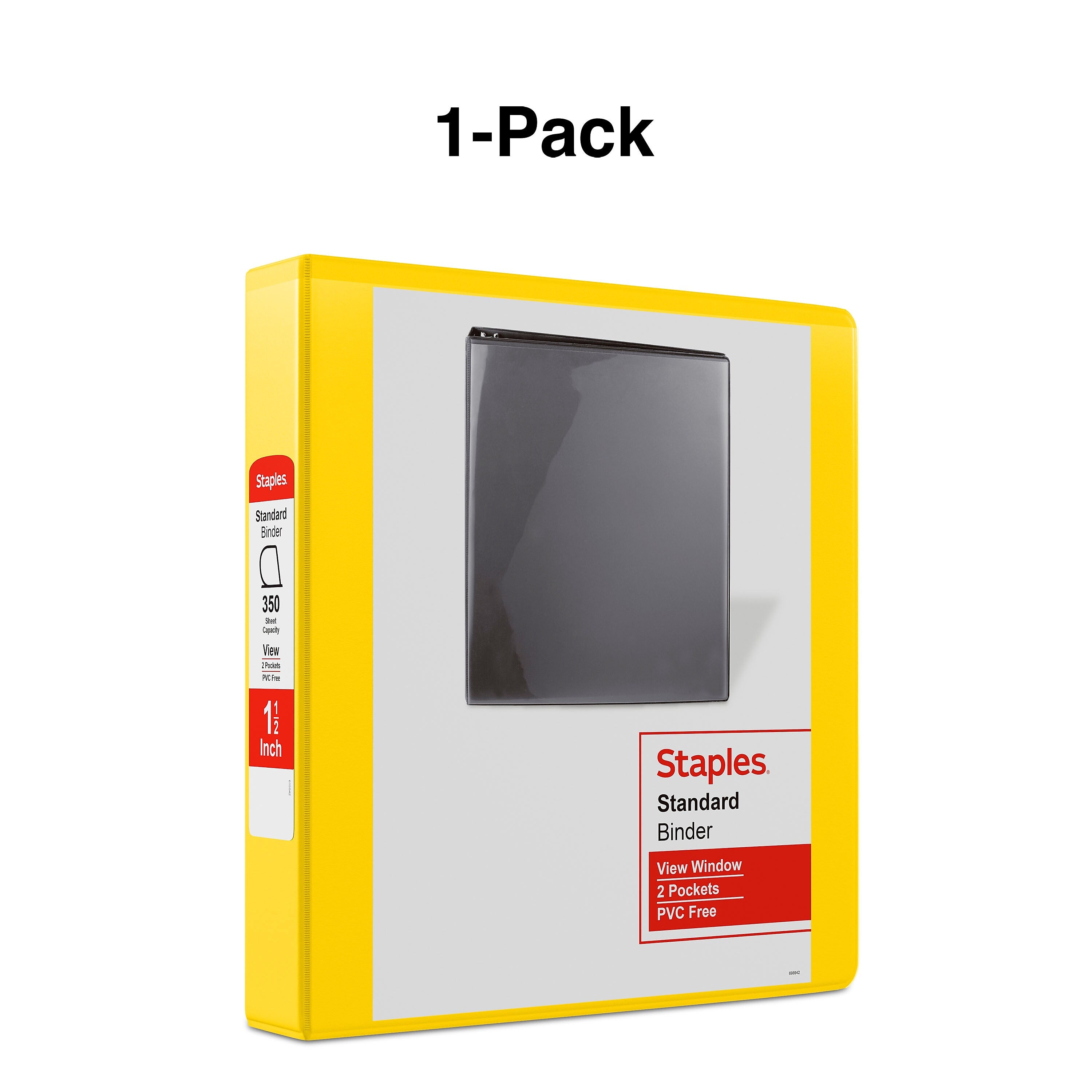 Staples 1 1/2" 3-Ring View Binders, D-Ring, Yellow