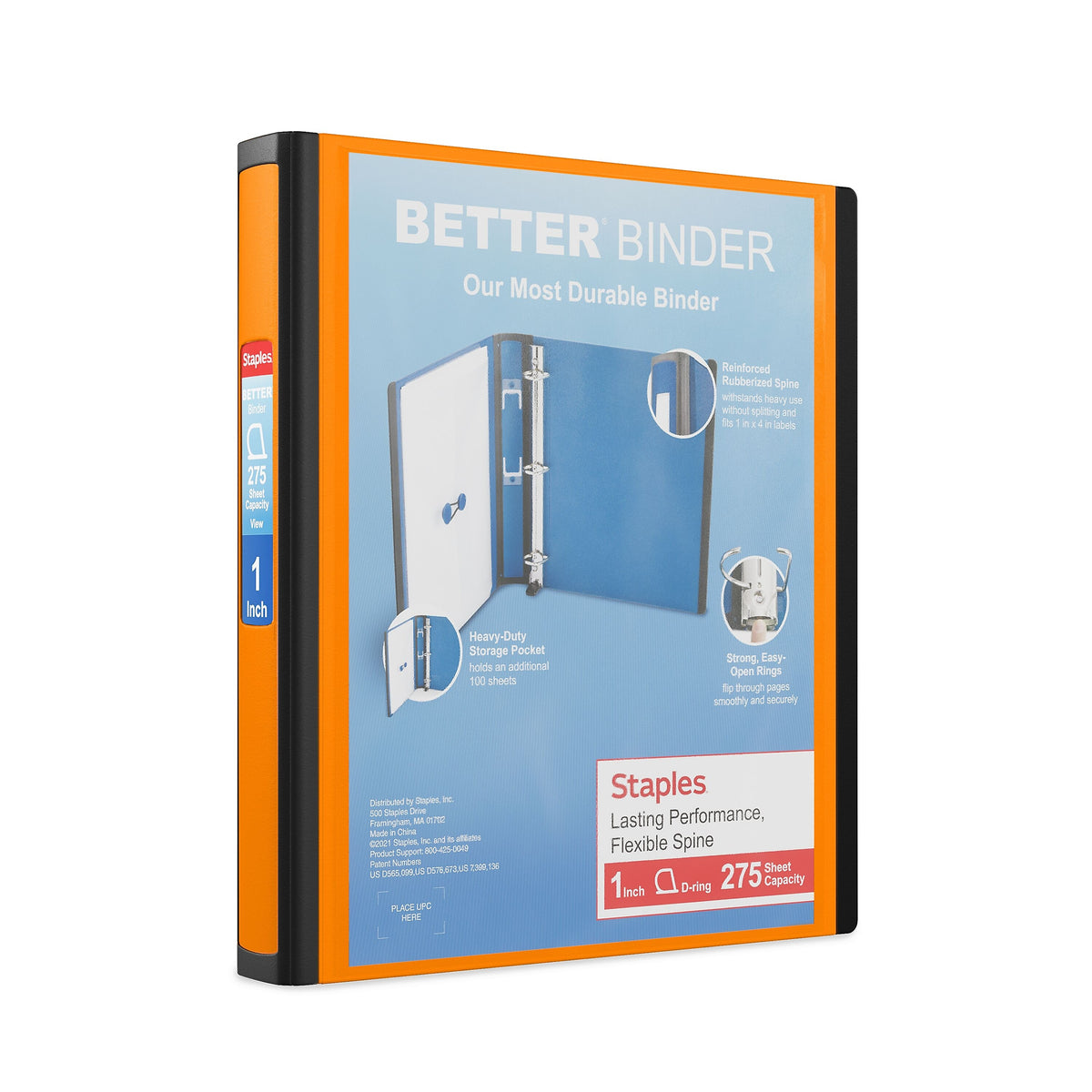 Staples 1" 3-Ring Better Binder, D-Ring, Orange