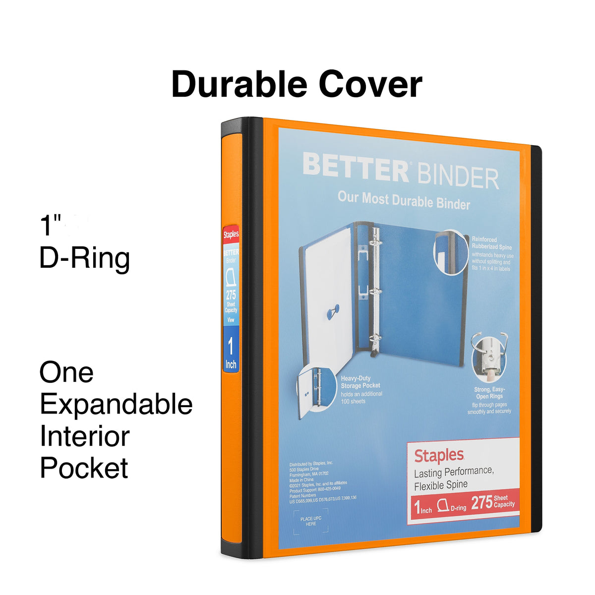 Staples 1" 3-Ring Better Binder, D-Ring, Orange