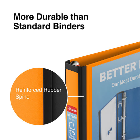 Staples 1" 3-Ring Better Binder, D-Ring, Orange