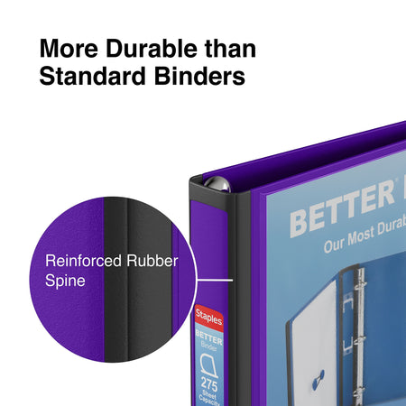 Staples 1" 3-Ring Better Binder, D-Ring, Purple