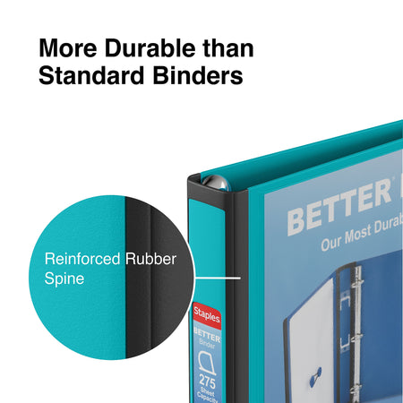 Staples 1" 3-Ring Better Binder, D-Ring, Teal