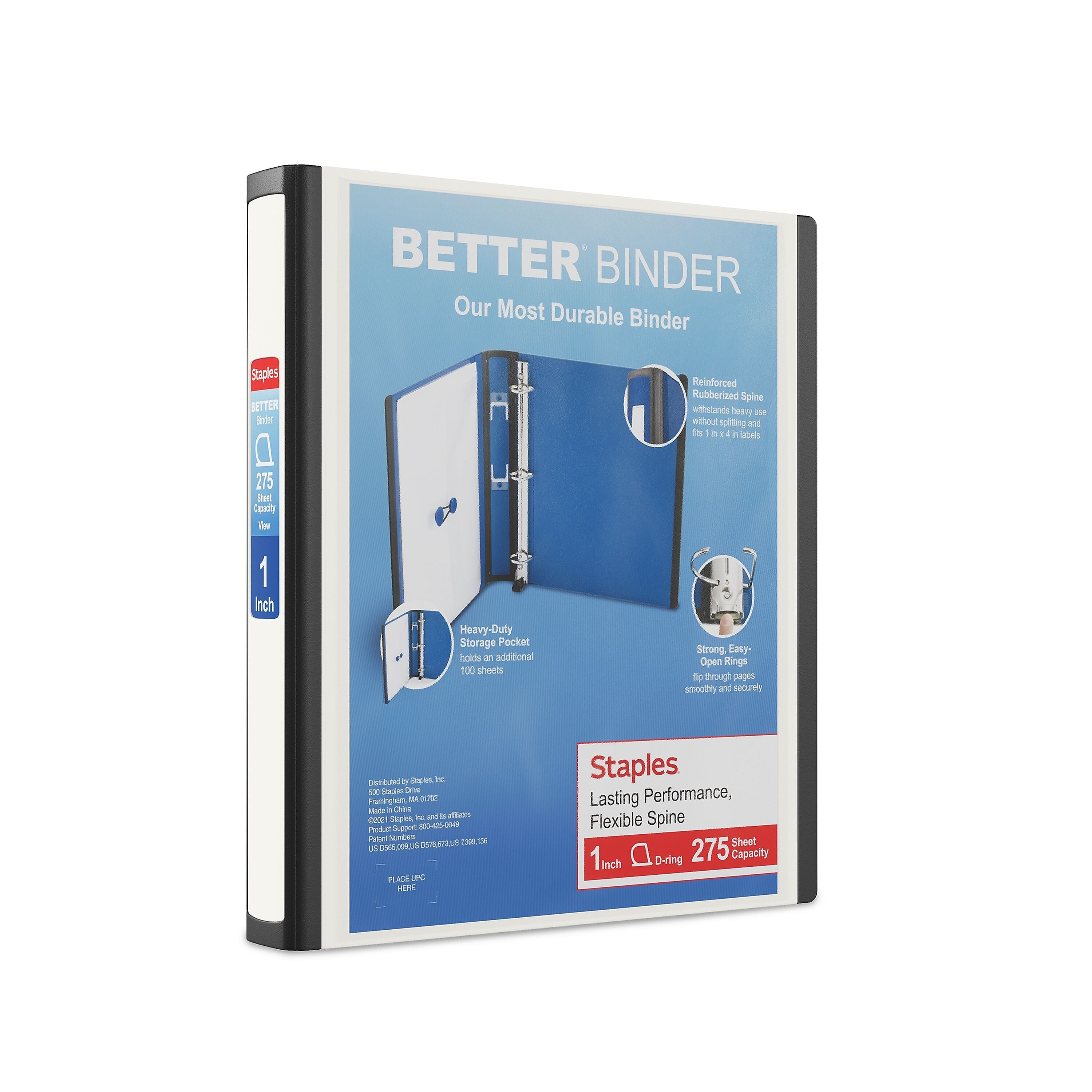 Staples 1" 3-Ring Better Binder, D-Ring, White