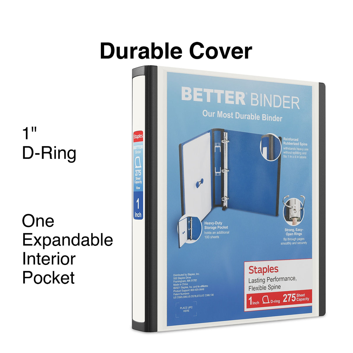 Staples 1" 3-Ring Better Binder, D-Ring, White