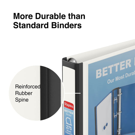 Staples 1" 3-Ring Better Binder, D-Ring, White