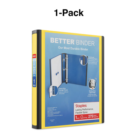 Staples 1" 3-Ring Better Binder, D-Ring, Yellow