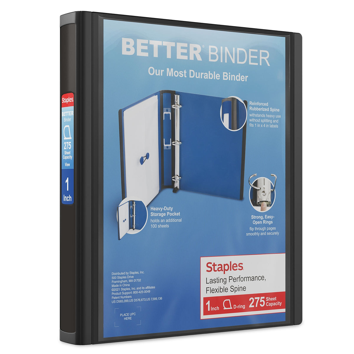 Staples 1" 3-Ring Better Binder, Slant Ring, Black