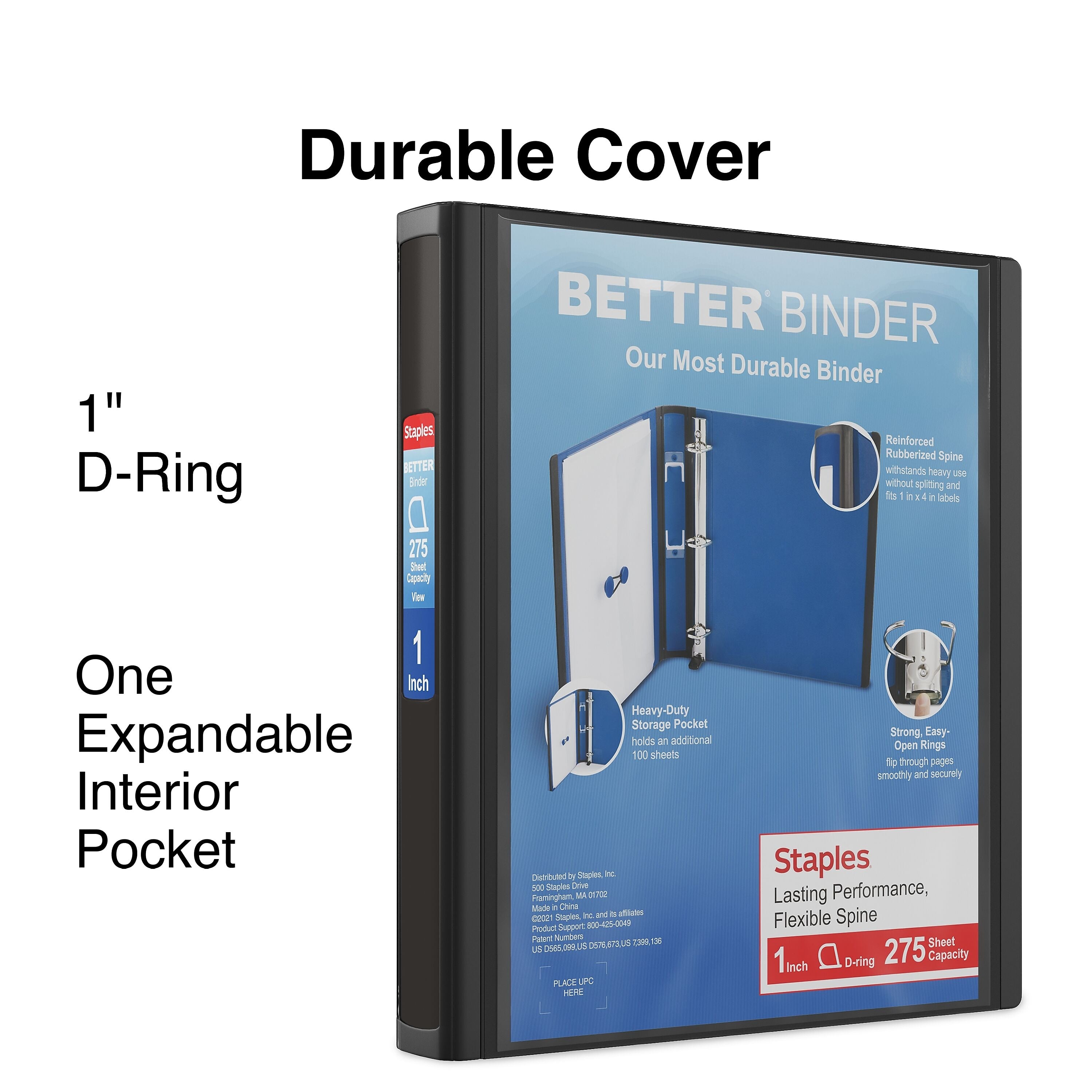 Staples 1" 3-Ring Better Binder, Slant Ring, Black