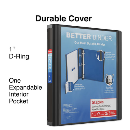 Staples 1" 3-Ring Better Binder, Slant Ring, Black