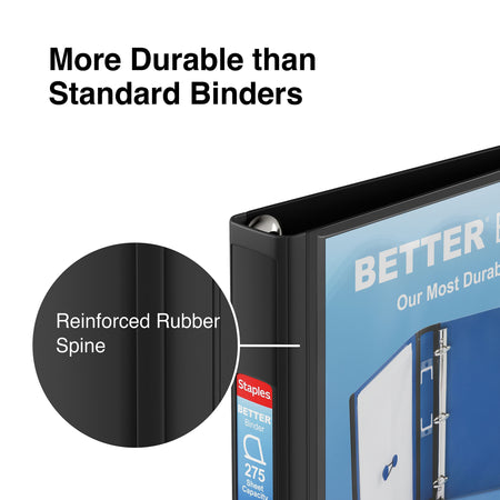 Staples 1" 3-Ring Better Binder, Slant Ring, Black