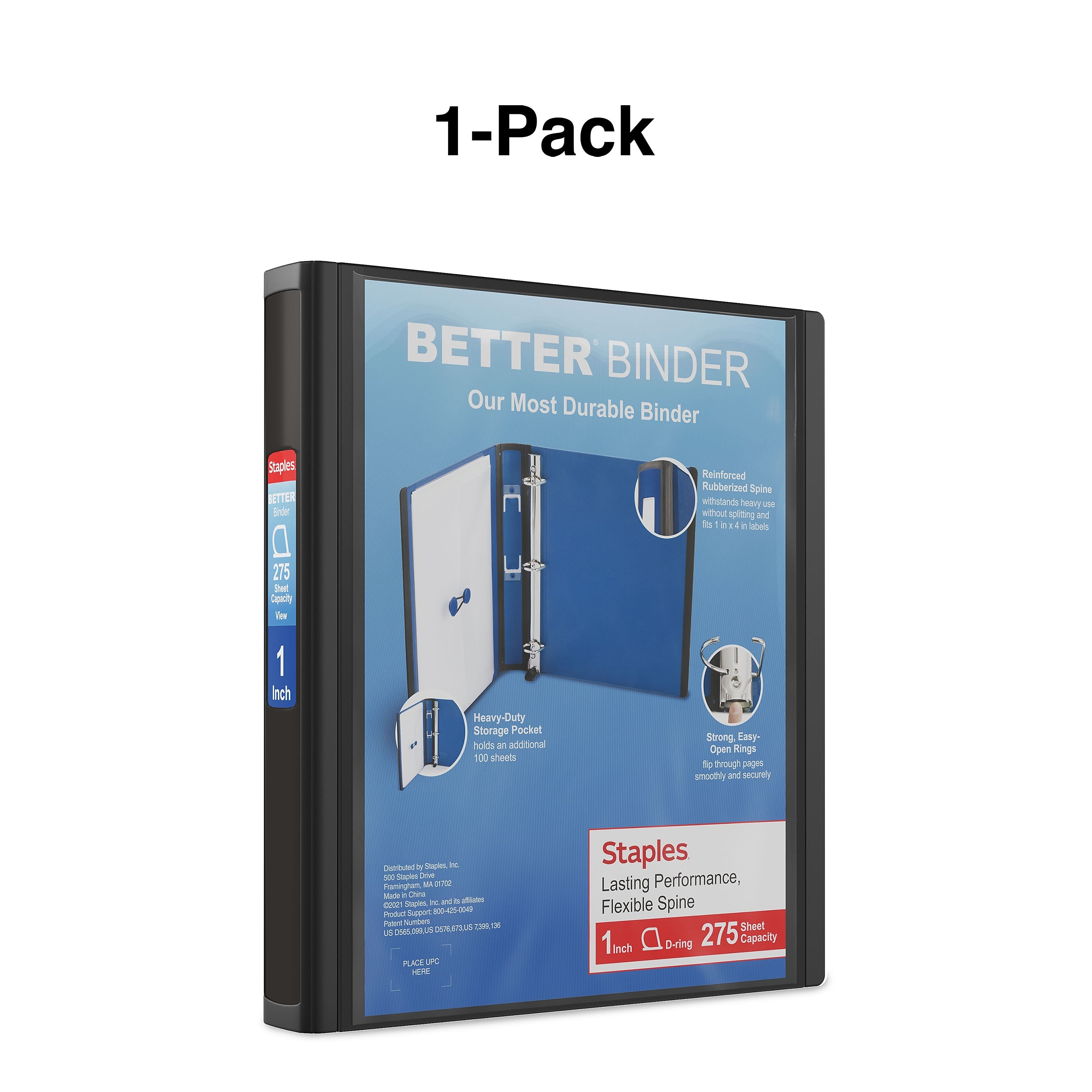 Staples 1" 3-Ring Better Binder, Slant Ring, Black