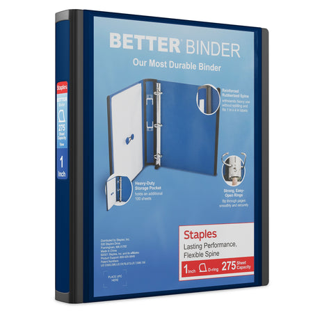 Staples 1" 3-Ring Better Binder, Slant Ring, Navy Blue