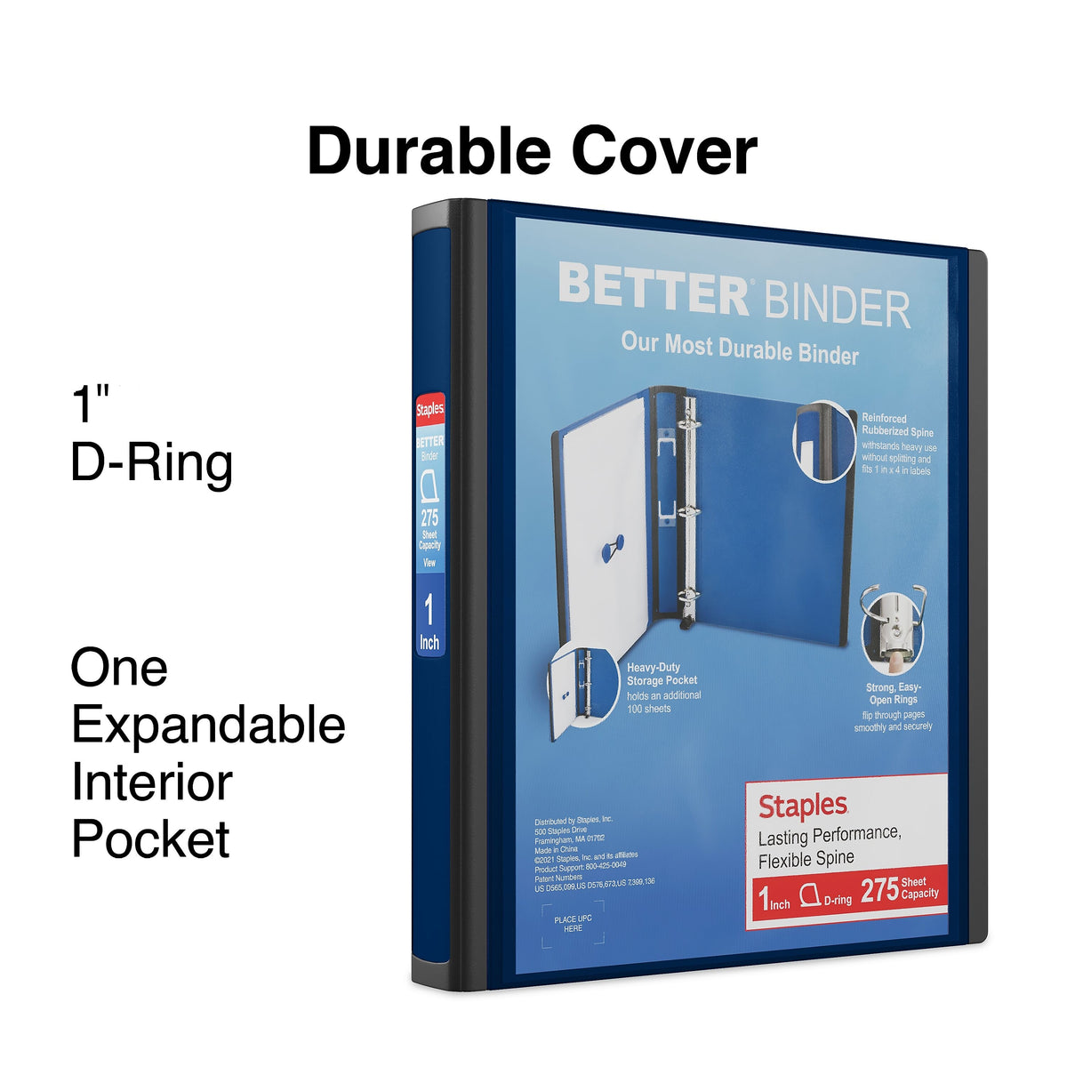 Staples 1" 3-Ring Better Binder, Slant Ring, Navy Blue