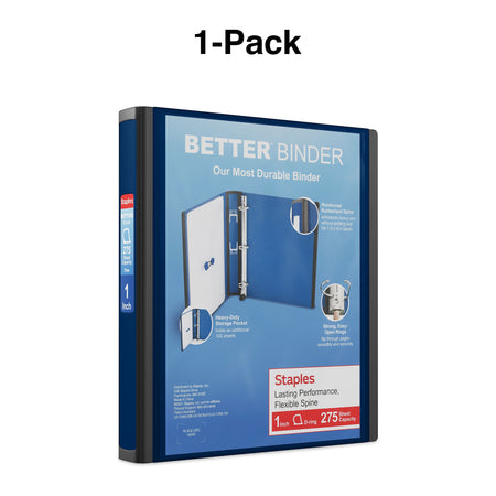 Staples 1" 3-Ring Better Binder, Slant Ring, Navy Blue