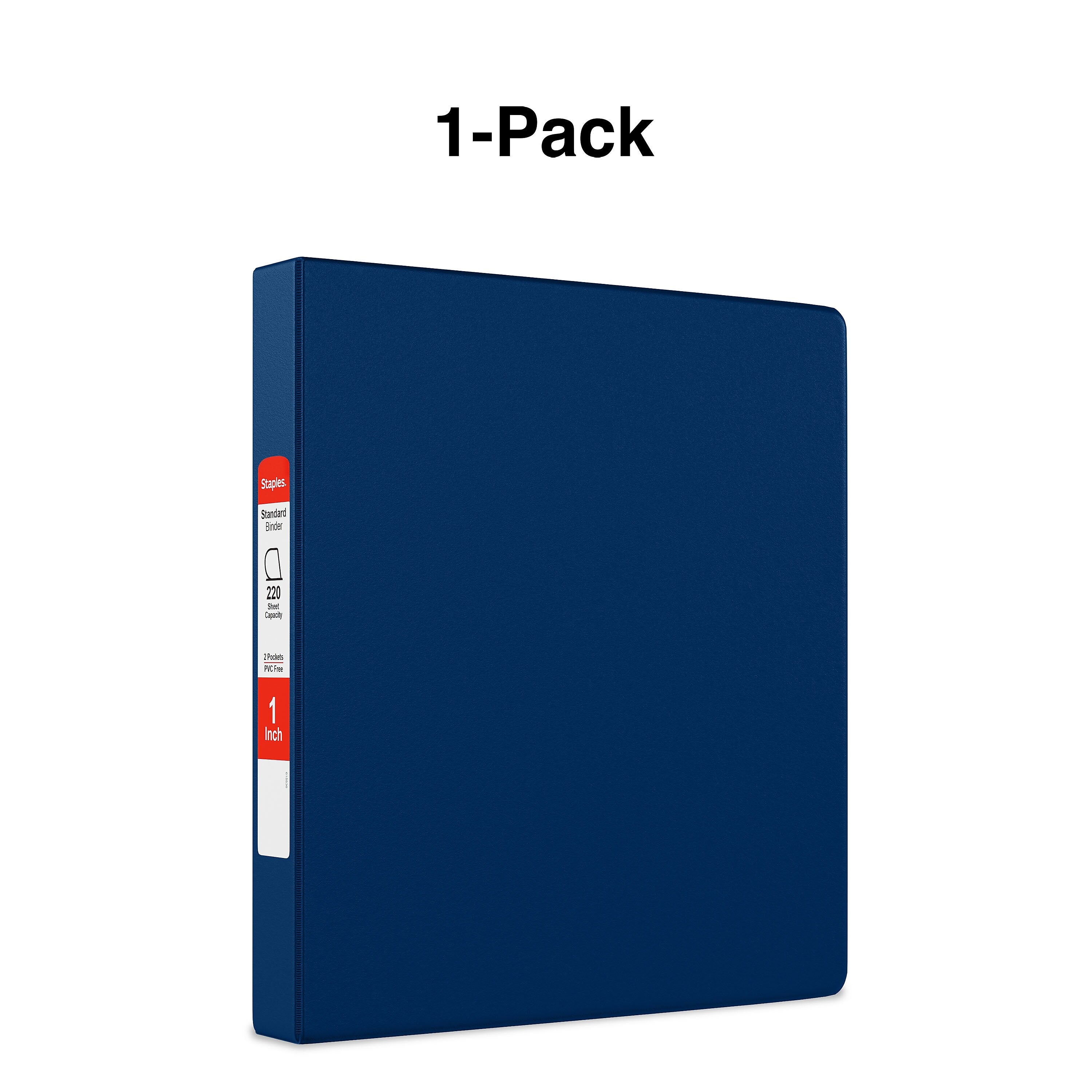 Staples 1" 3-Ring Non-View Binder, D-Ring, Navy Blue