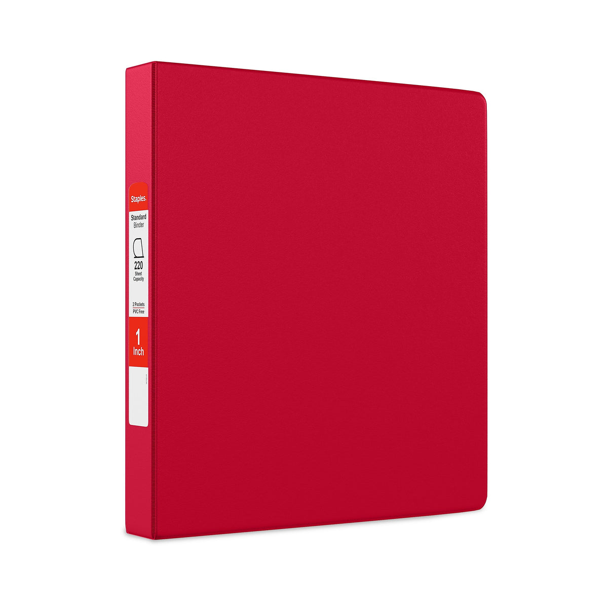 Staples 1" 3-Ring Non-View Binder, D-Ring, Red