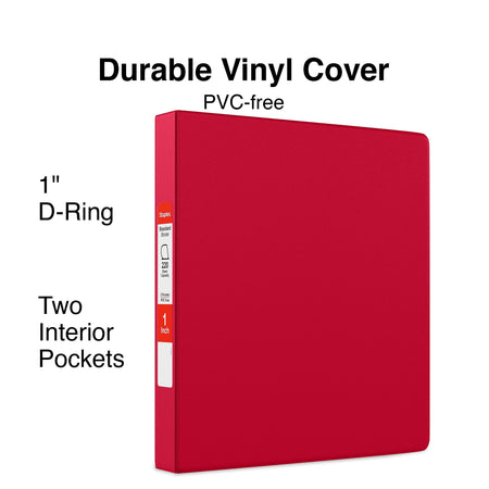 Staples 1" 3-Ring Non-View Binder, D-Ring, Red