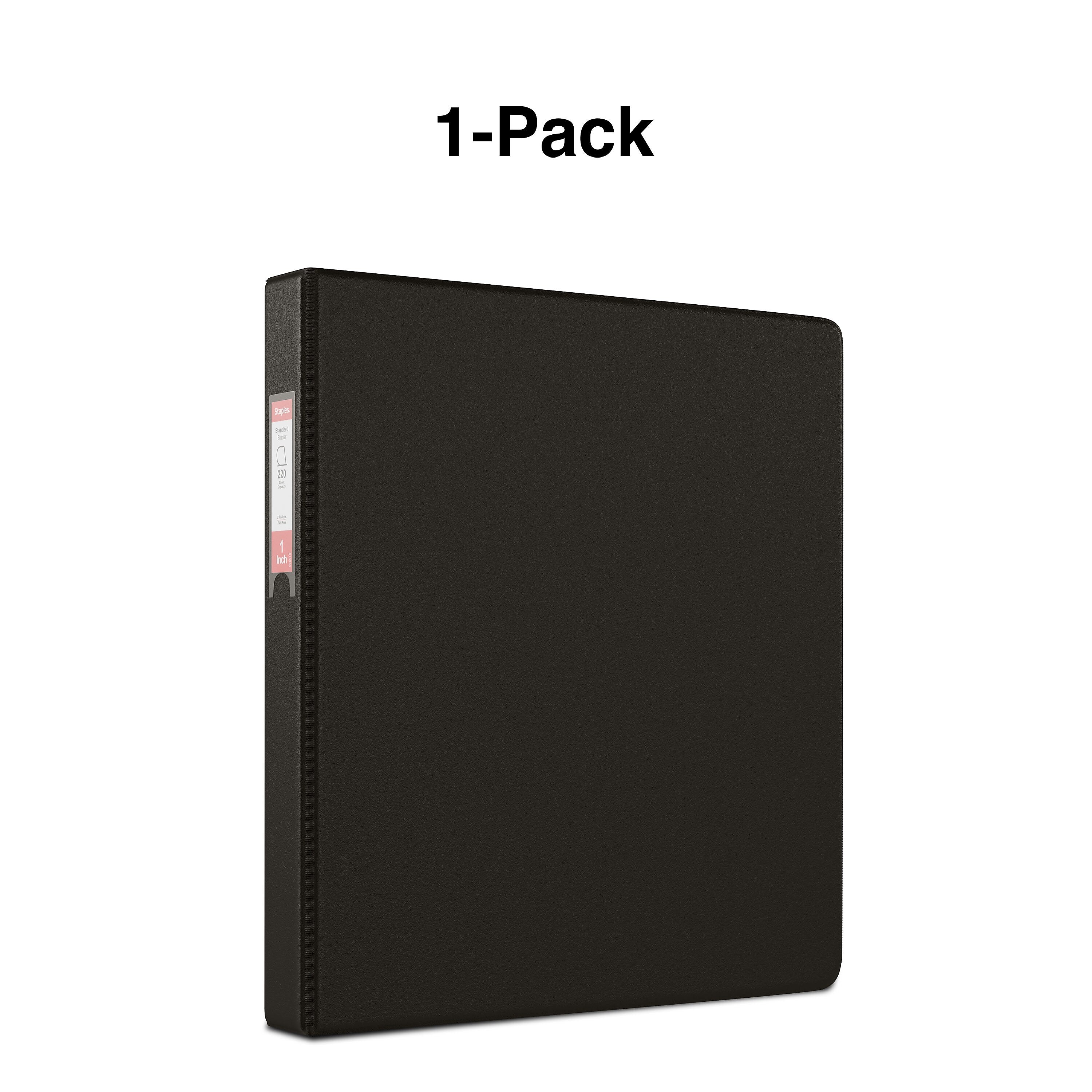 Staples 1" 3-Ring Non-View Binder With Label Holder, D-Ring, Black