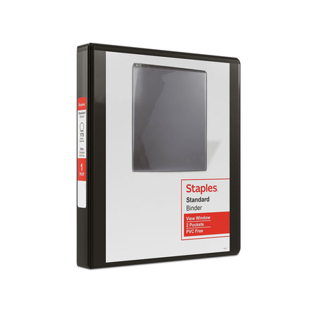 Staples 1" 3-Ring View Binder, D-Ring, Black