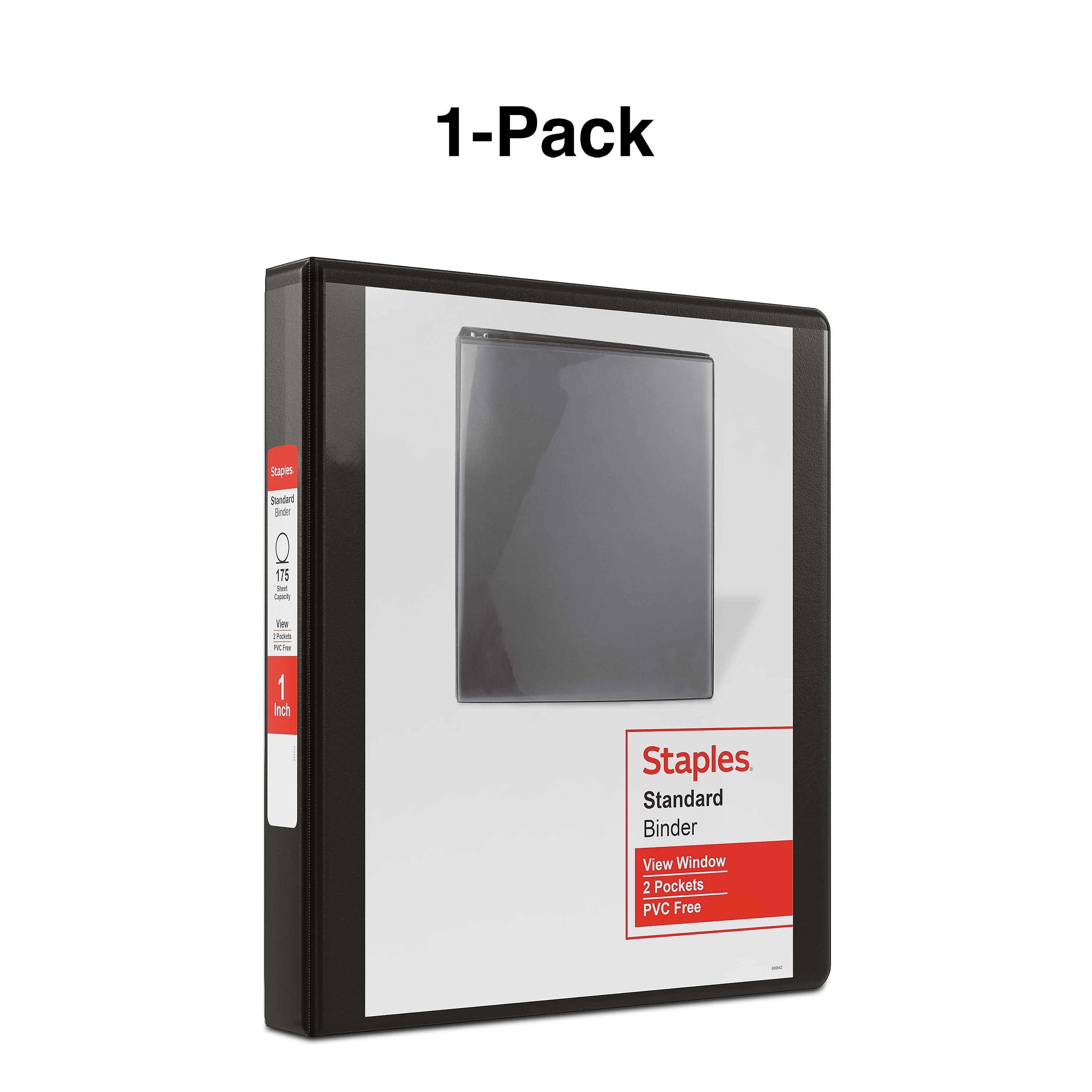 Staples 1" 3-Ring View Binder, D-Ring, Black