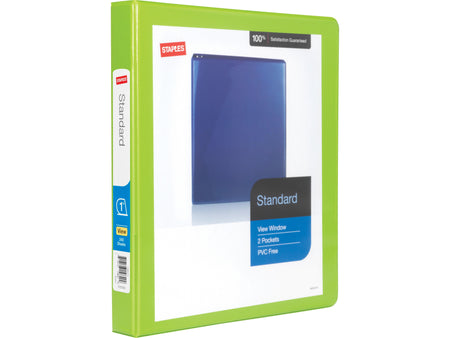 Staples 1" 3-Ring View Binder, D-Ring, Chartreuse