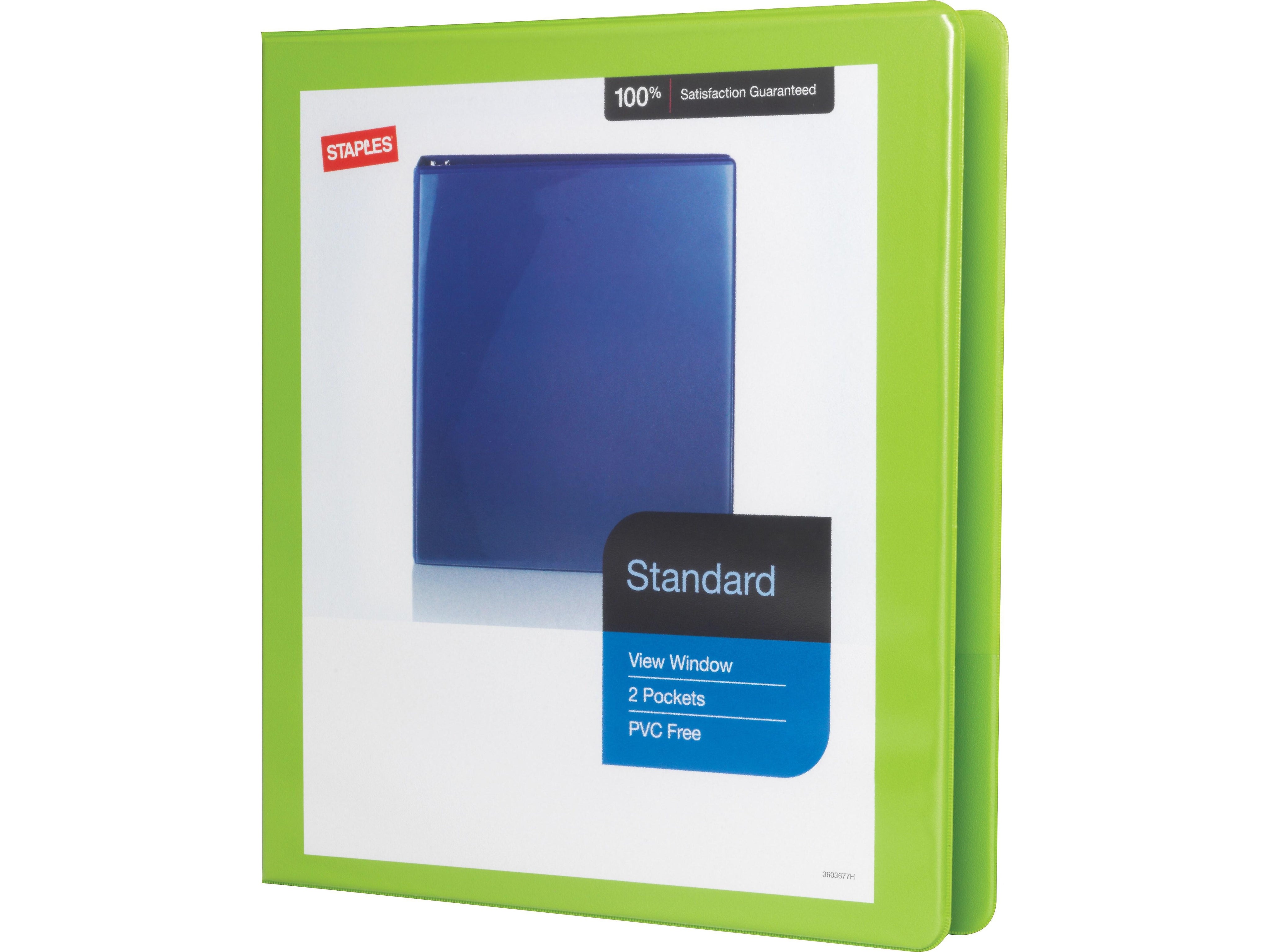 Staples 1" 3-Ring View Binder, D-Ring, Chartreuse