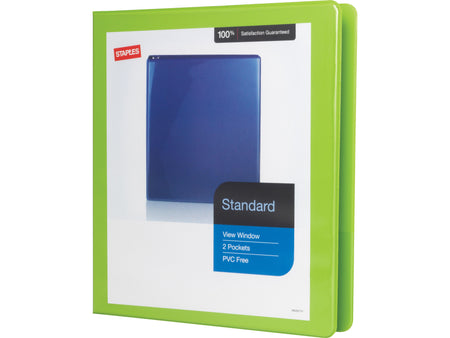 Staples 1" 3-Ring View Binder, D-Ring, Chartreuse