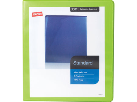 Staples 1" 3-Ring View Binder, D-Ring, Chartreuse