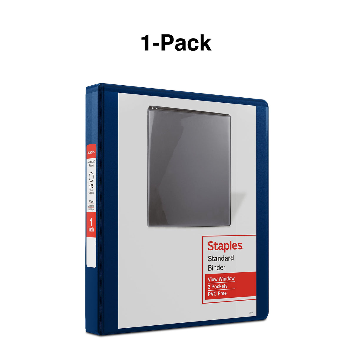 Staples 1" 3-Ring View Binder, D-Ring, Navy Blue