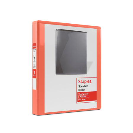 Staples 1" 3-Ring View Binder, D-Ring, Orange