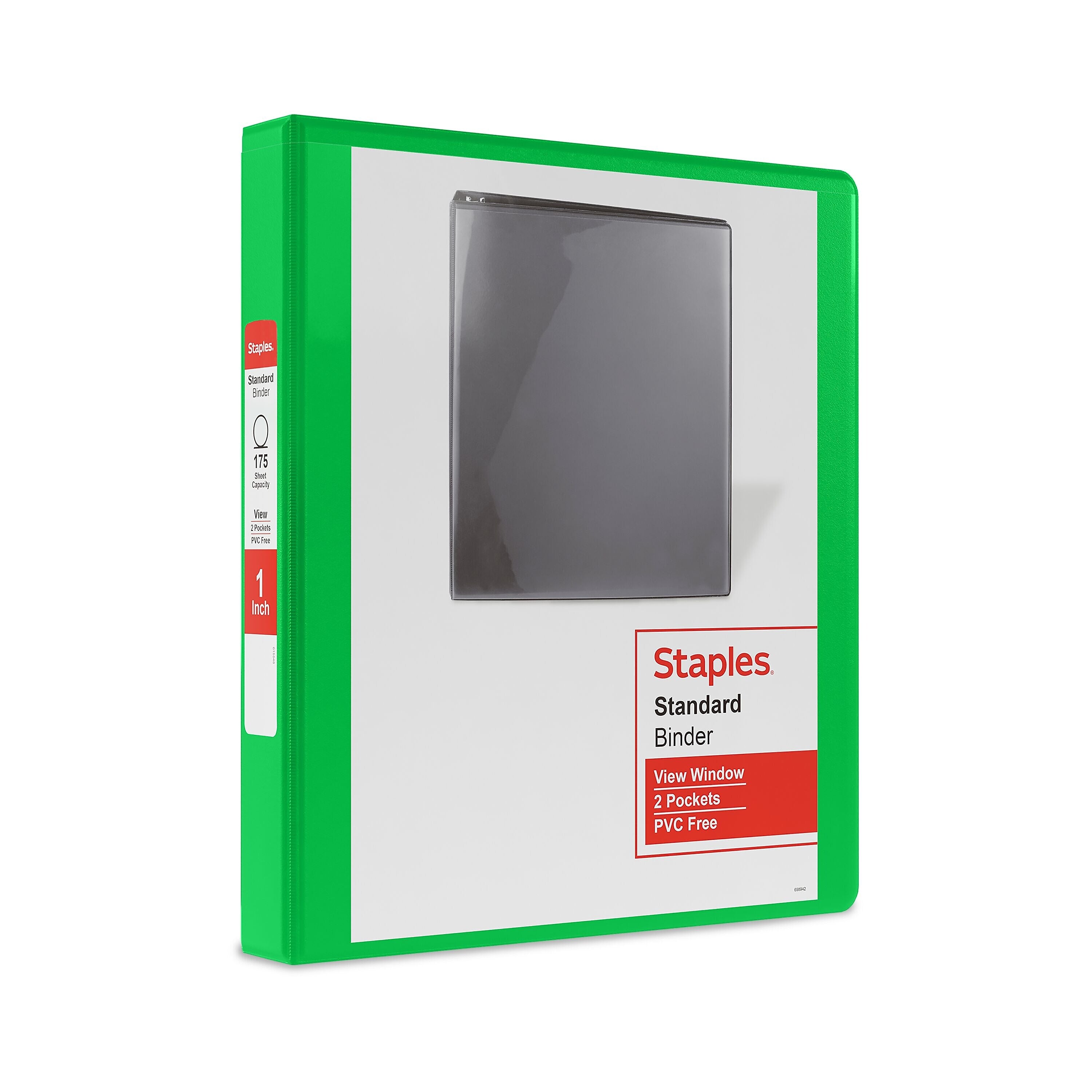 Staples 1" 3-Ring View Binders, D-Ring, Green