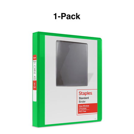 Staples 1" 3-Ring View Binders, D-Ring, Green