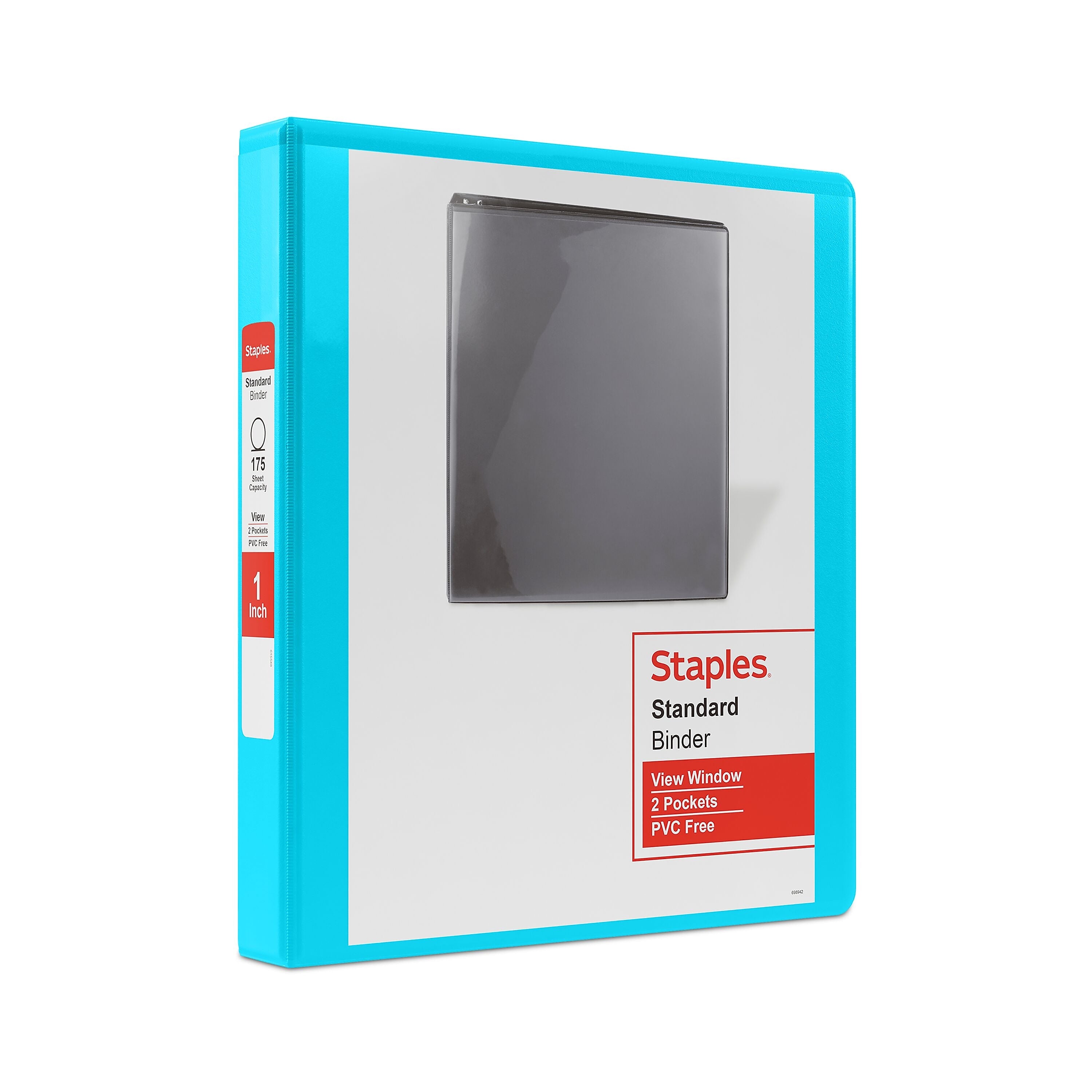 Staples 1" 3-Ring View Binders, D-Ring, Light Blue