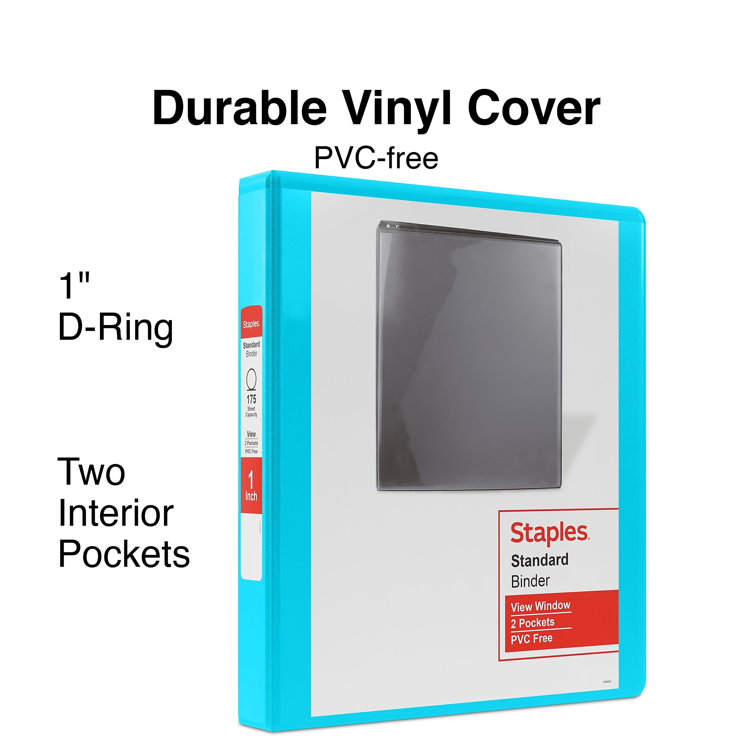 Staples 1" 3-Ring View Binders, D-Ring, Light Blue