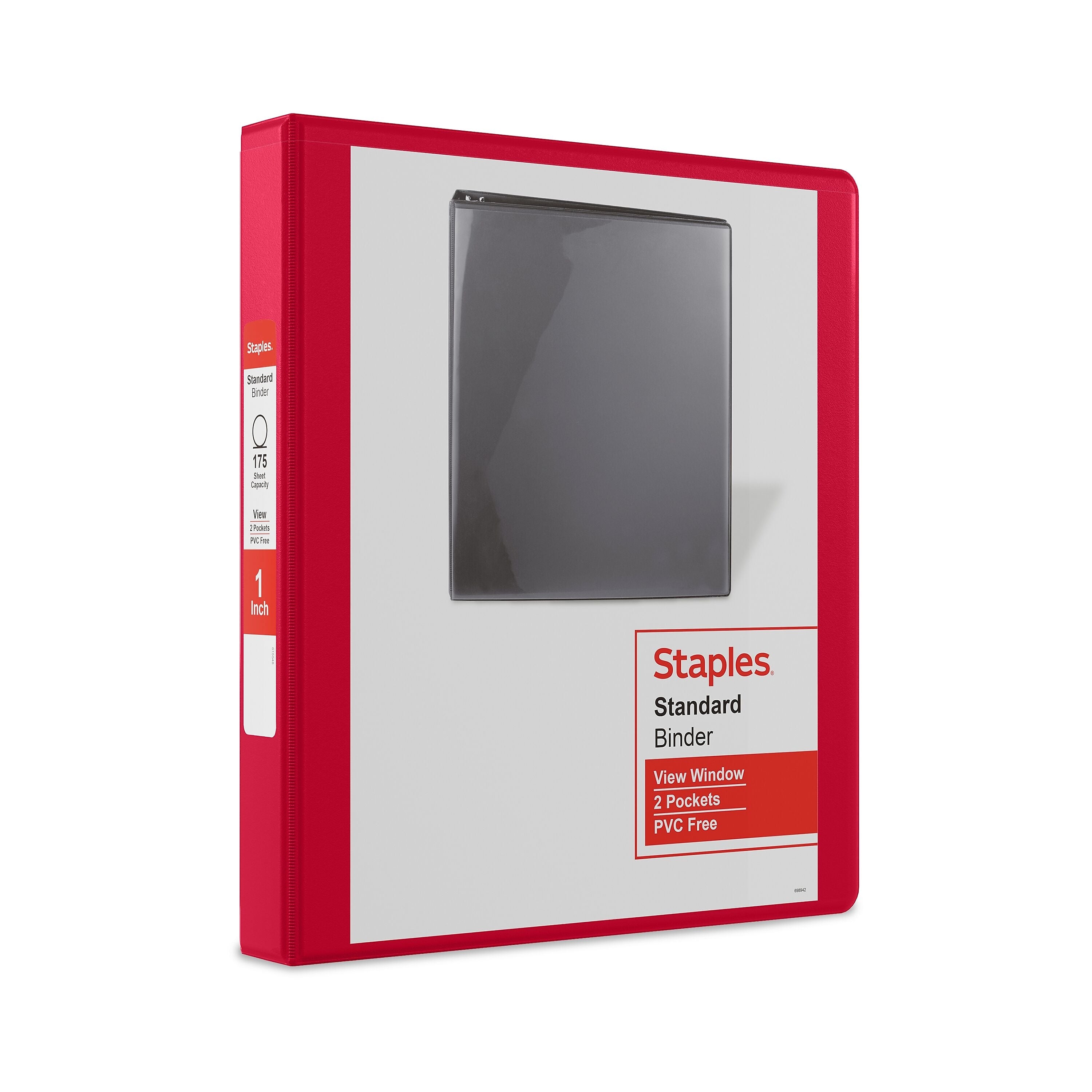 Staples 1" 3-Ring View Binders, D-Ring, Red
