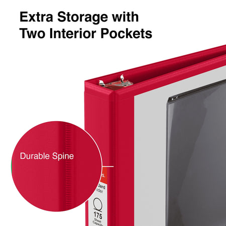 Staples 1" 3-Ring View Binders, D-Ring, Red