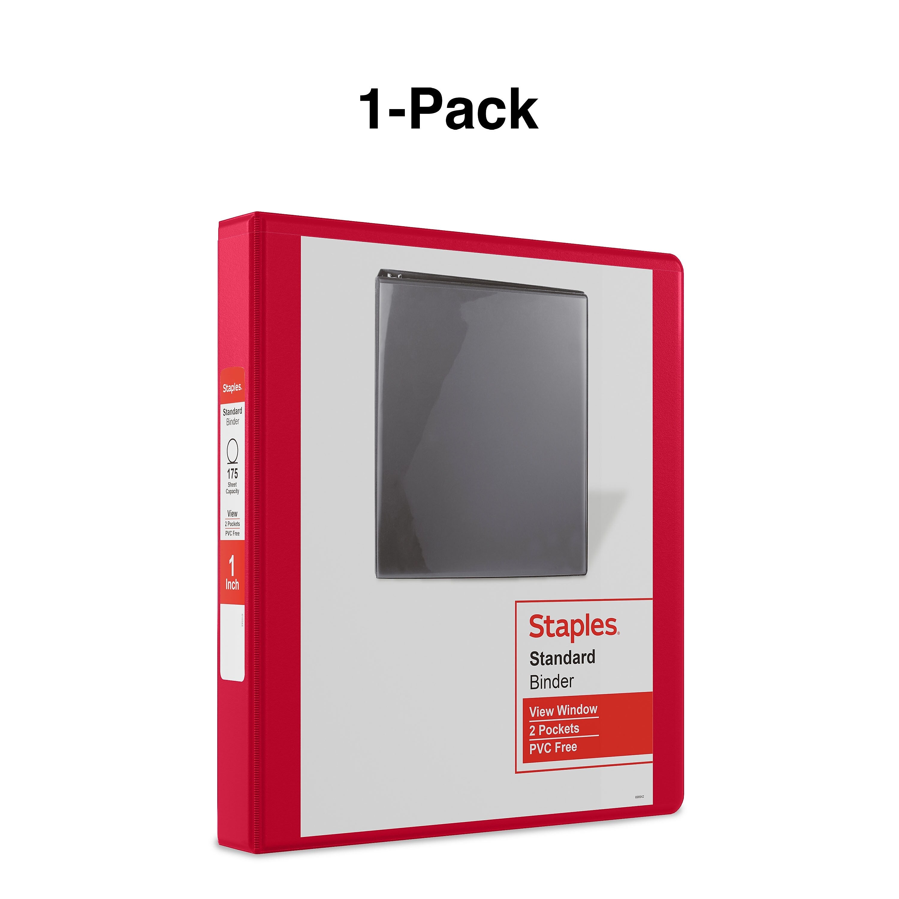 Staples 1" 3-Ring View Binders, D-Ring, Red