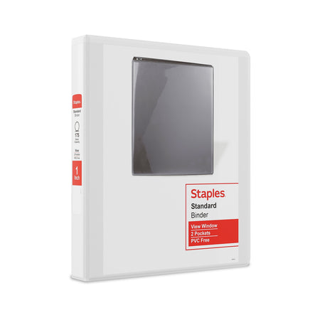 Staples 1" 3-Ring View Binders, D-Ring, White, 12/Pack