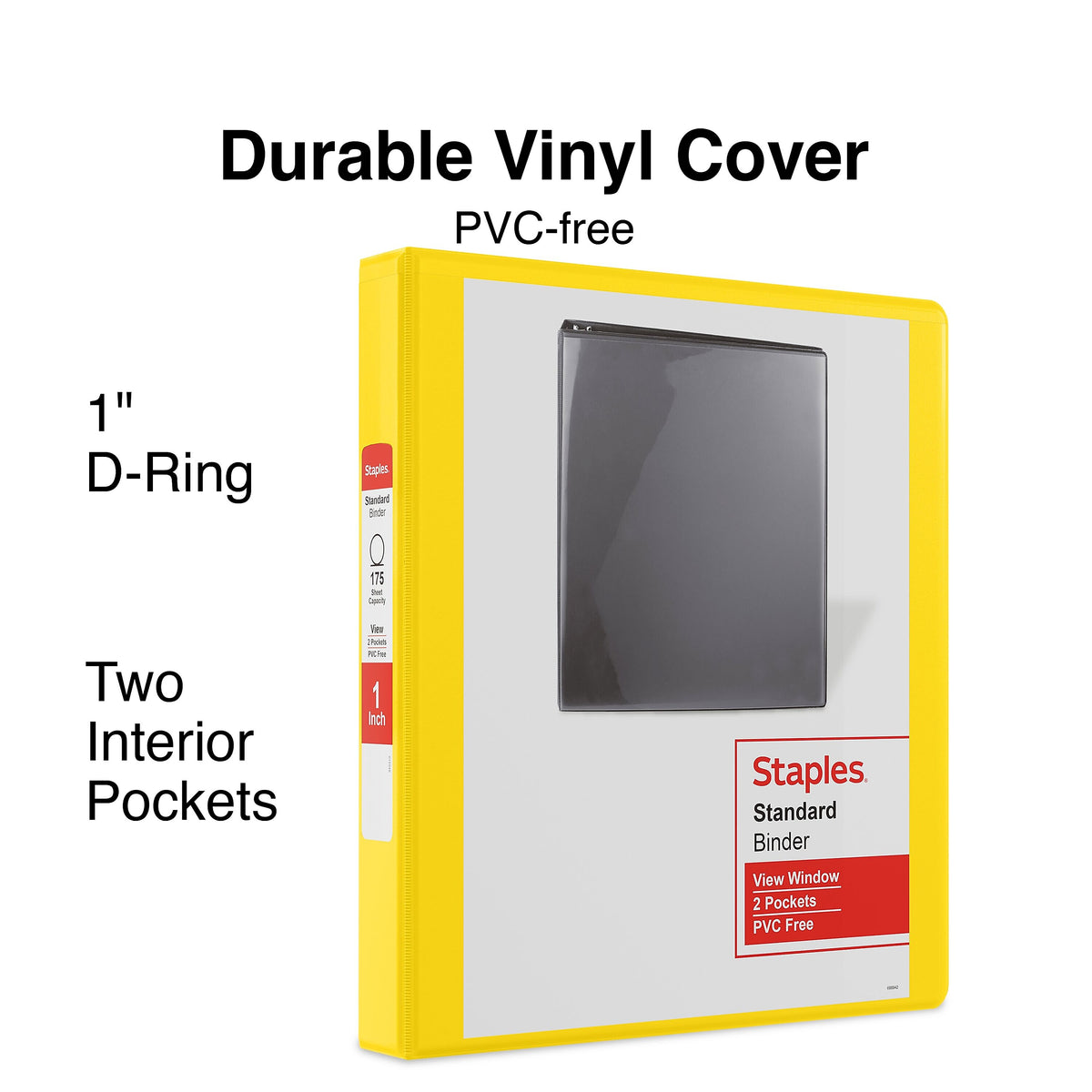 Staples 1" 3-Ring View Binders, D-Ring, Yellow