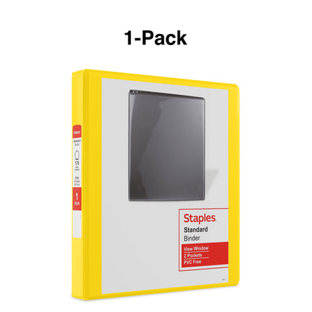 Staples 1" 3-Ring View Binders, D-Ring, Yellow