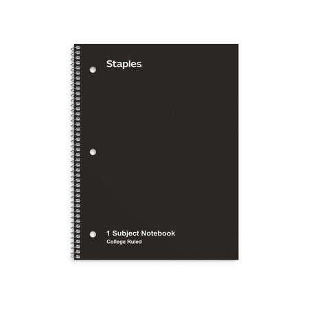 Staples 1-Subject Notebook, 8" x 10.5", College Ruled, 70 Sheets, Black