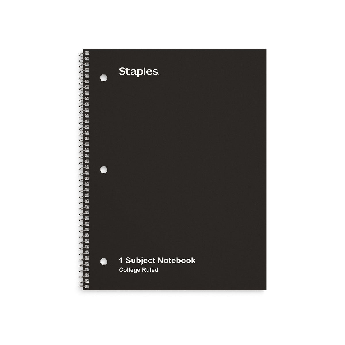 Staples 1-Subject Notebook, 8" x 10.5", College Ruled, 70 Sheets, Black